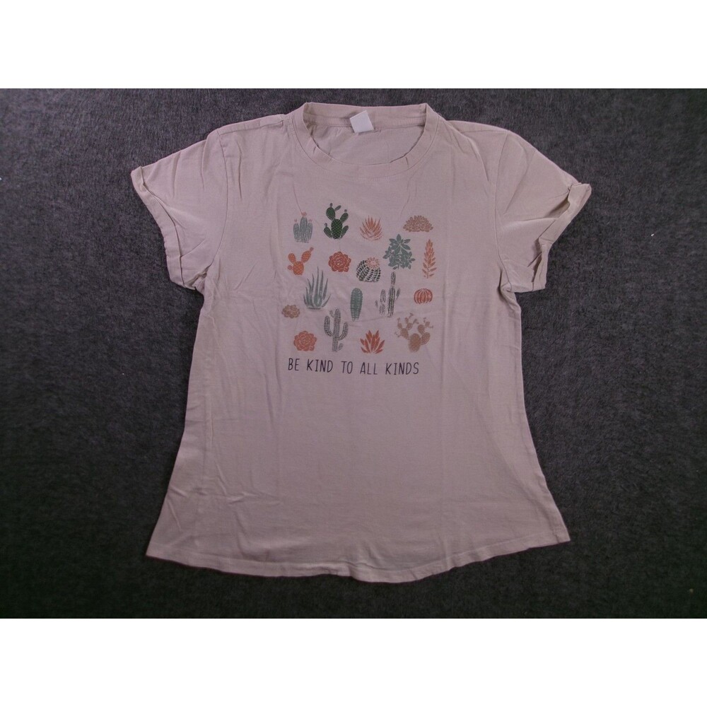 La Luna Shirt Womens S Short Sleeve Cactus Graphic Be Kind To All Kinds Beige
